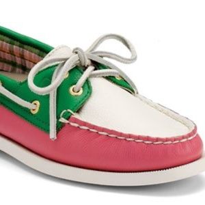Sperry Green, White, and Pink Flats
